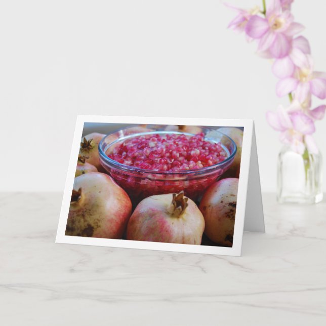 Pomegranate Fruit in Bowl Portrait Card (Orchid)