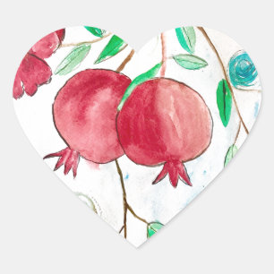 Pomegranate fruit red Vintage  Heart Sticker
