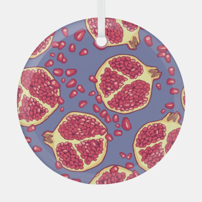 Pomegranate Fruit Seamless Pattern Design Glass Tree Decoration (Front)