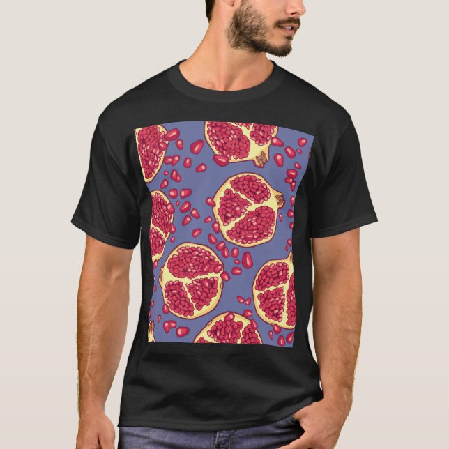 Pomegranate Fruit Seamless Pattern Design T-Shirt (Front)