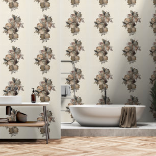Pomegranate Fruits and Blossoms Green Gold Wallpaper