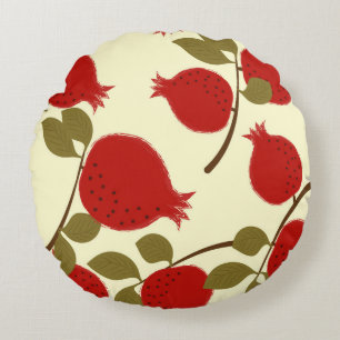 Pomegranate Fruits: Cartoon Yellow Background Round Cushion
