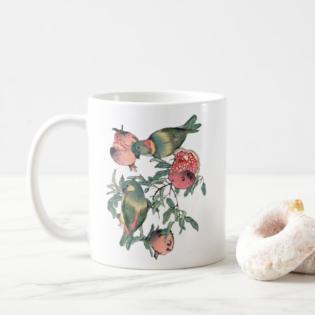 Pomegranate Fruits & Lovebirds  Coffee Mug (With Donut)