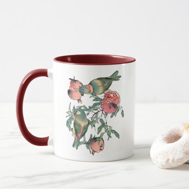Pomegranate Fruits & Lovebirds Mug (With Donut)