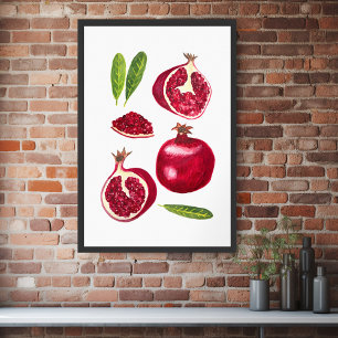 Pomegranate Fruity Watercolor Art Poster