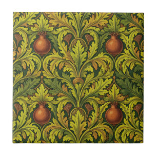Pomegranate Golden Foliage Ornate William Morris  Ceramic Tile
