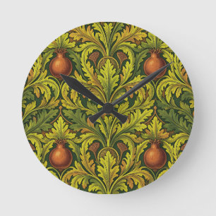 Pomegranate Golden Foliage Ornate William Morris Round Clock