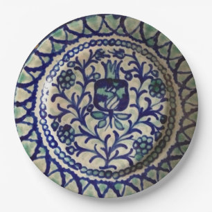 Pomegranate Hand Made Blue & White Pottery Paper Plate