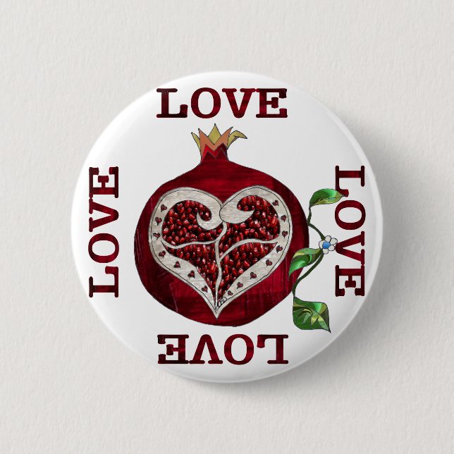 Pomegranate Heart LOVE Valentine 6 Cm Round Badge (Front)