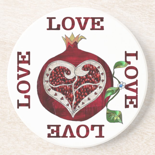 Pomegranate Heart LOVE Valentine Coaster (Front)