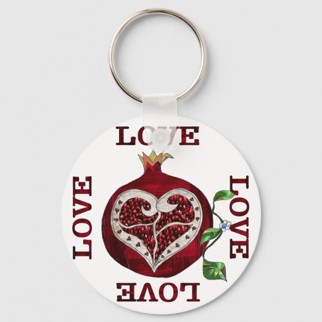Pomegranate Heart LOVE Valentine Key Ring (Front)