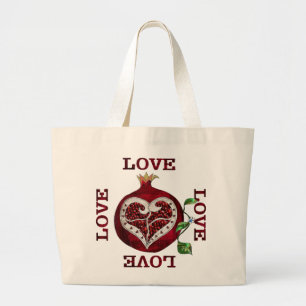 Pomegranate Heart LOVE Valentine Large Tote Bag