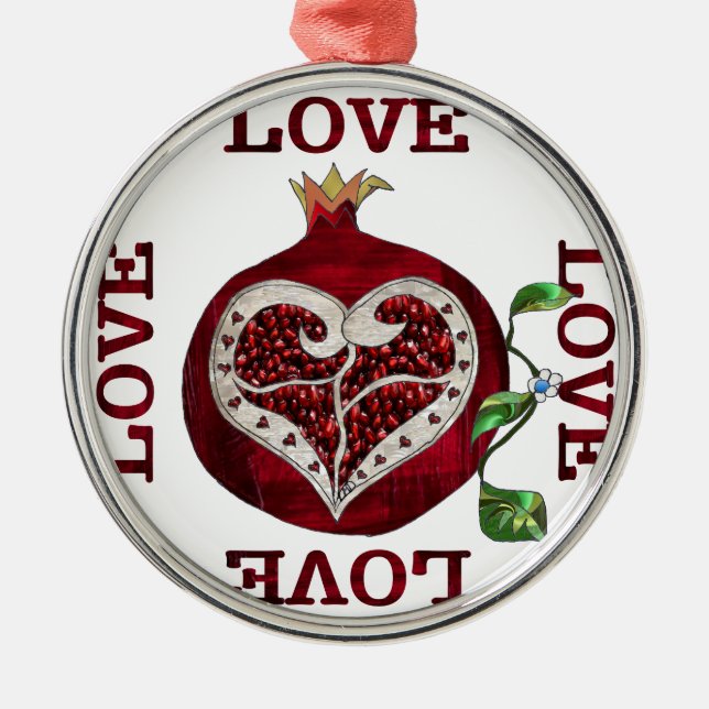 Pomegranate Heart LOVE Valentine Metal Ornament (Front)