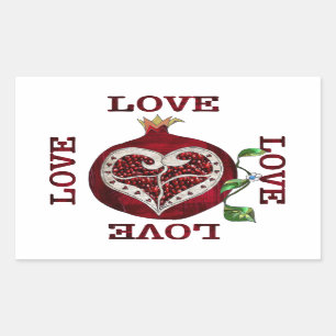 Pomegranate Heart LOVE Valentine Rectangular Sticker