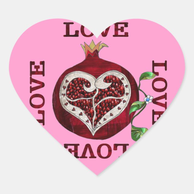 Pomegranate Heart LOVE Valentine Sticker (Front)
