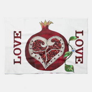 Pomegranate Heart LOVE Valentine Tea Towel