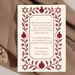 Pomegranate Jewish Sympathy Funeral Shiva Thank You Card