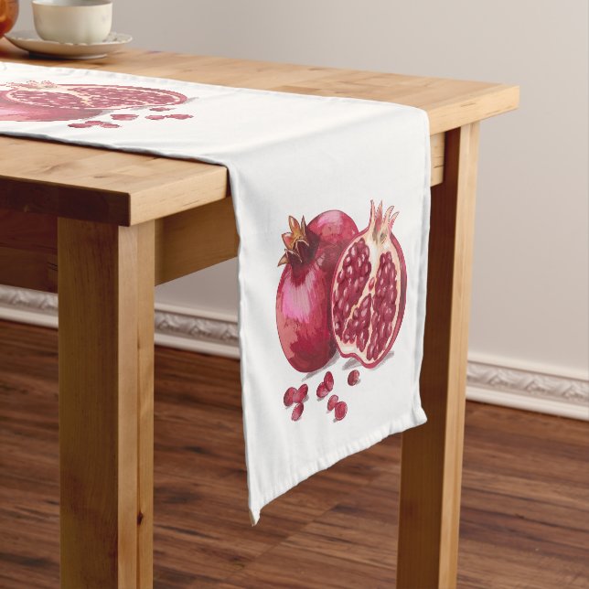 Pomegranate Jewish White Short Table Runner (In Situ)