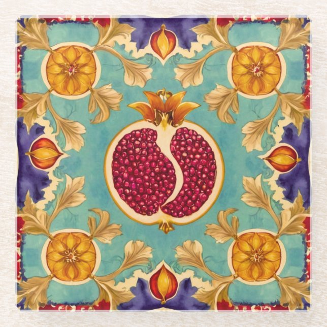 Pomegranate Love Glass Coaster (Front)
