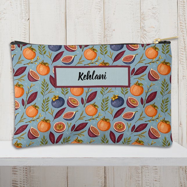 Pomegranate Orange Fern Purple Dusty Blue Monogram Accessory Pouch (Creator Uploaded)