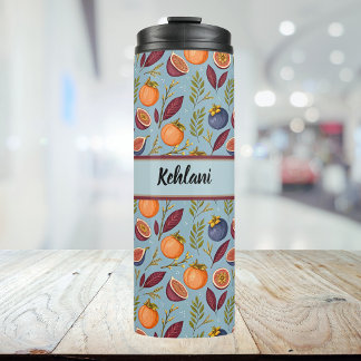 Pomegranate Orange Fern Purple Dusty Blue Monogram Thermal Tumbler