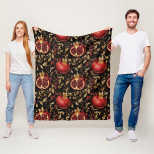 Pomegranate Paradise -Rich Floral Seamless Pattern Fleece Blanket