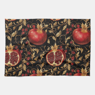 Pomegranate Paradise -Rich Floral Seamless Pattern Tea Towel
