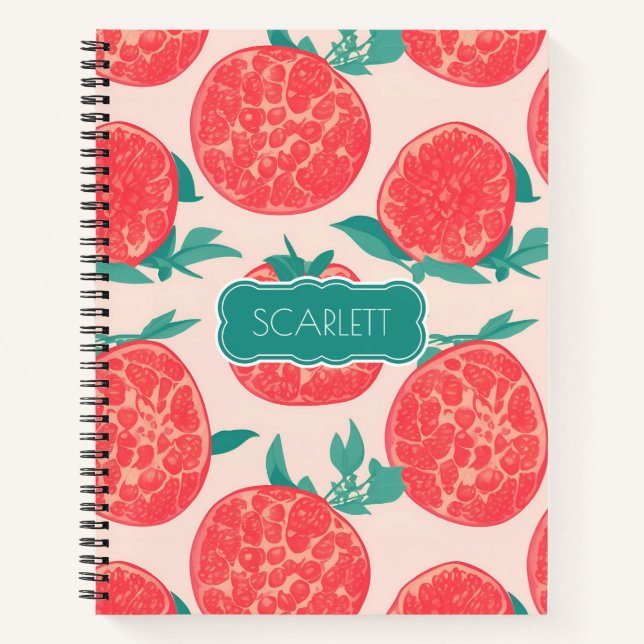 Pomegranate Pastel Colourful Personalised Pattern Notebook (Front)