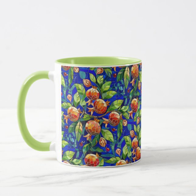 Pomegranate Pattern Dark Blue and Red Fruit Mosaic Mug (Left)