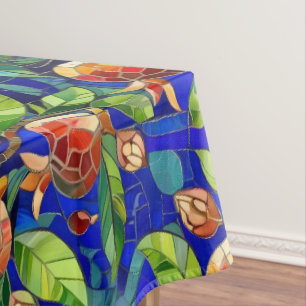 Pomegranate Pattern Dark Blue and Red Fruit Mosaic Tablecloth