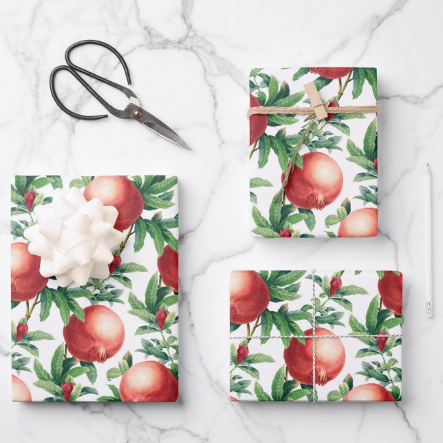 Pomegranate Pattern Wrapping Paper Sheet (Front)