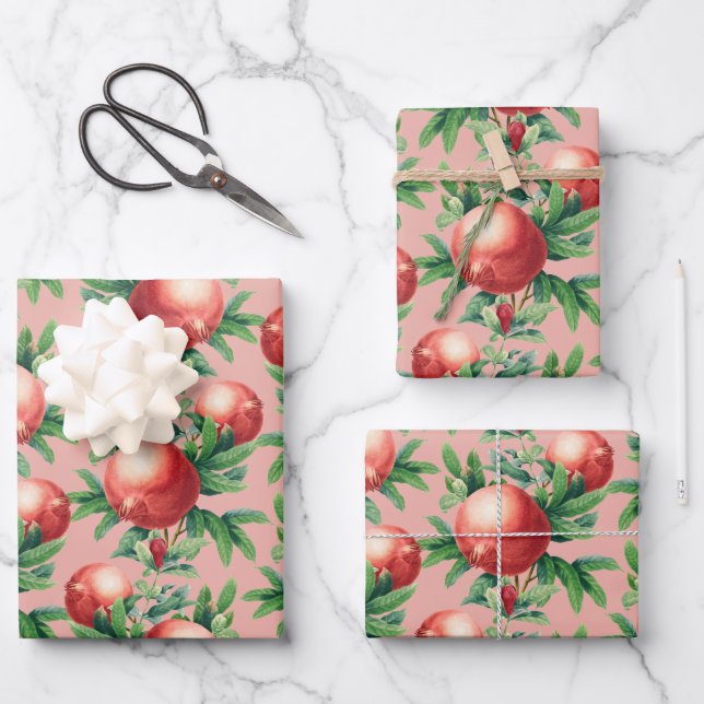 Pomegranate Pattern Wrapping Paper Sheet (Front)
