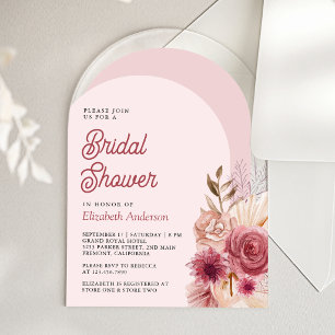 Pomegranate Pink Floral Pampas Bridal Shower Acrylic Invitations