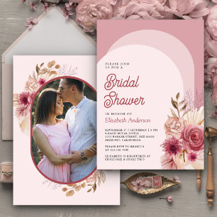 Pomegranate Pink Floral Pampas Photo Bridal Shower Invitation