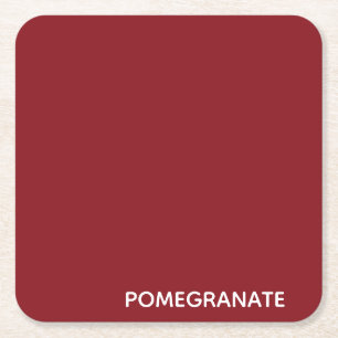 Pomegranate red colour name square paper coaster