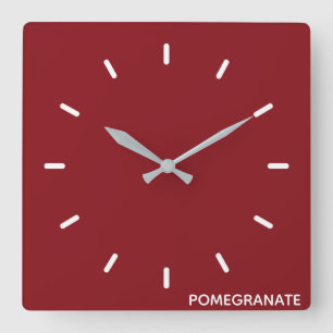 Pomegranate red colour name square wall clock