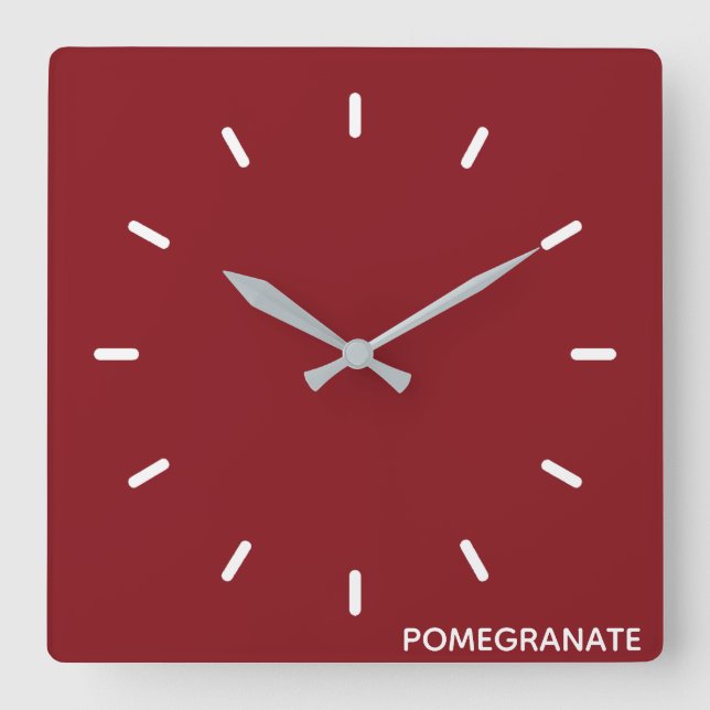Pomegranate red colour name square wall clock (Front)