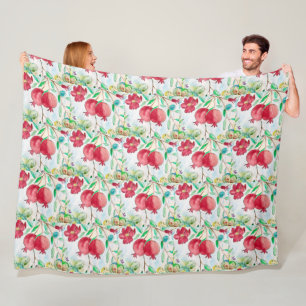 Pomegranate red fruit pattern Food Hebrew Fleece Blanket