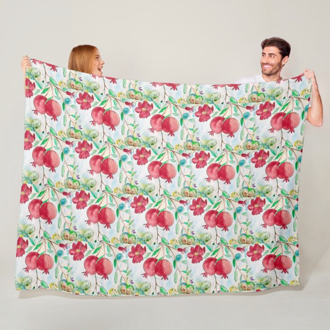 Pomegranate red fruit pattern Food Hebrew  Fleece Blanket (In Situ)
