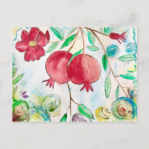 Pomegranate red fruit pattern watercolor  postcard