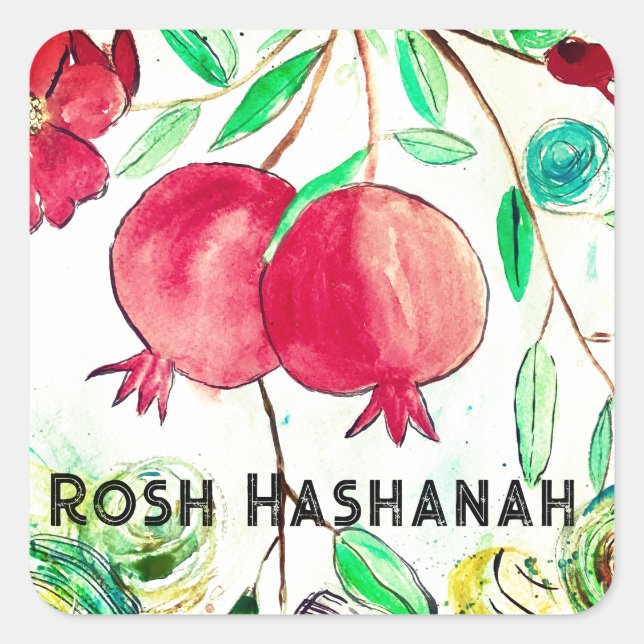 Pomegranate Rosh Hashanah Fruit Shana Tova Square Sticker (Front)