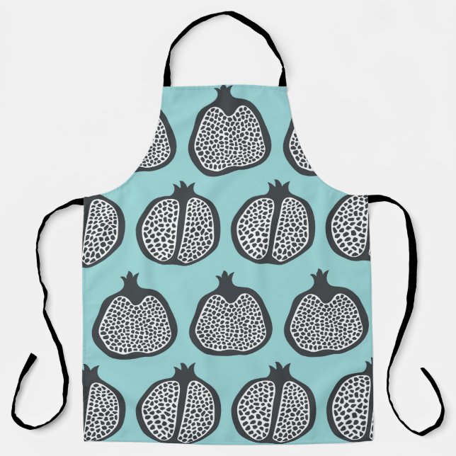 Pomegranate Slices: Black Aqua Pattern. Apron (Front)