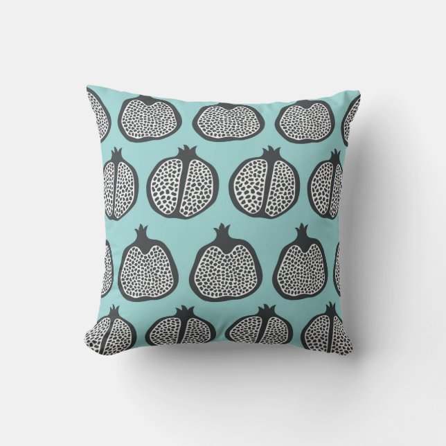 Pomegranate Slices: Black Aqua Pattern. Cushion (Front)