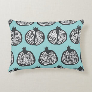 Pomegranate Slices: Black Aqua Pattern. Decorative Cushion