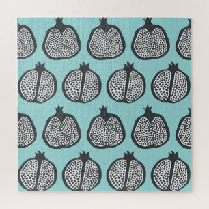 Pomegranate Slices: Black Aqua Pattern. Jigsaw Puzzle