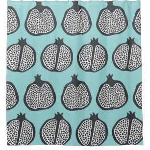 Pomegranate Slices: Black Aqua Pattern. Shower Curtain