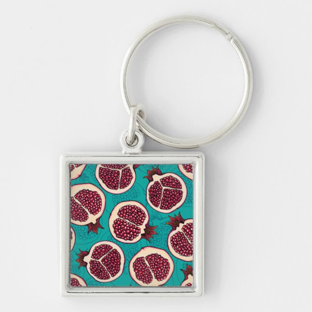 Pomegranate slices on turquoise key ring (Front)
