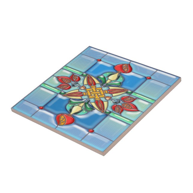 Pomegranate Squares Stained Glass Ceramic Tile (Side)
