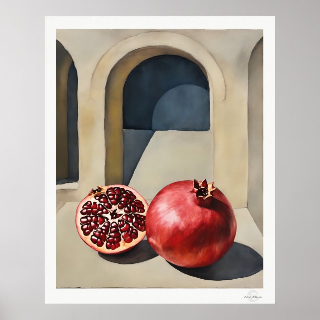 Pomegranate Still Life with Arch Poster (Front)