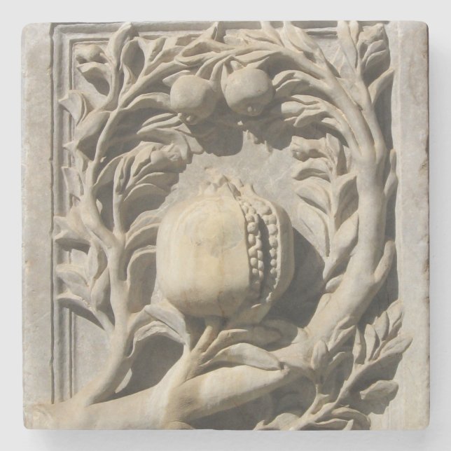 Pomegranate Stone Carved Art Granada Coaster (Front)